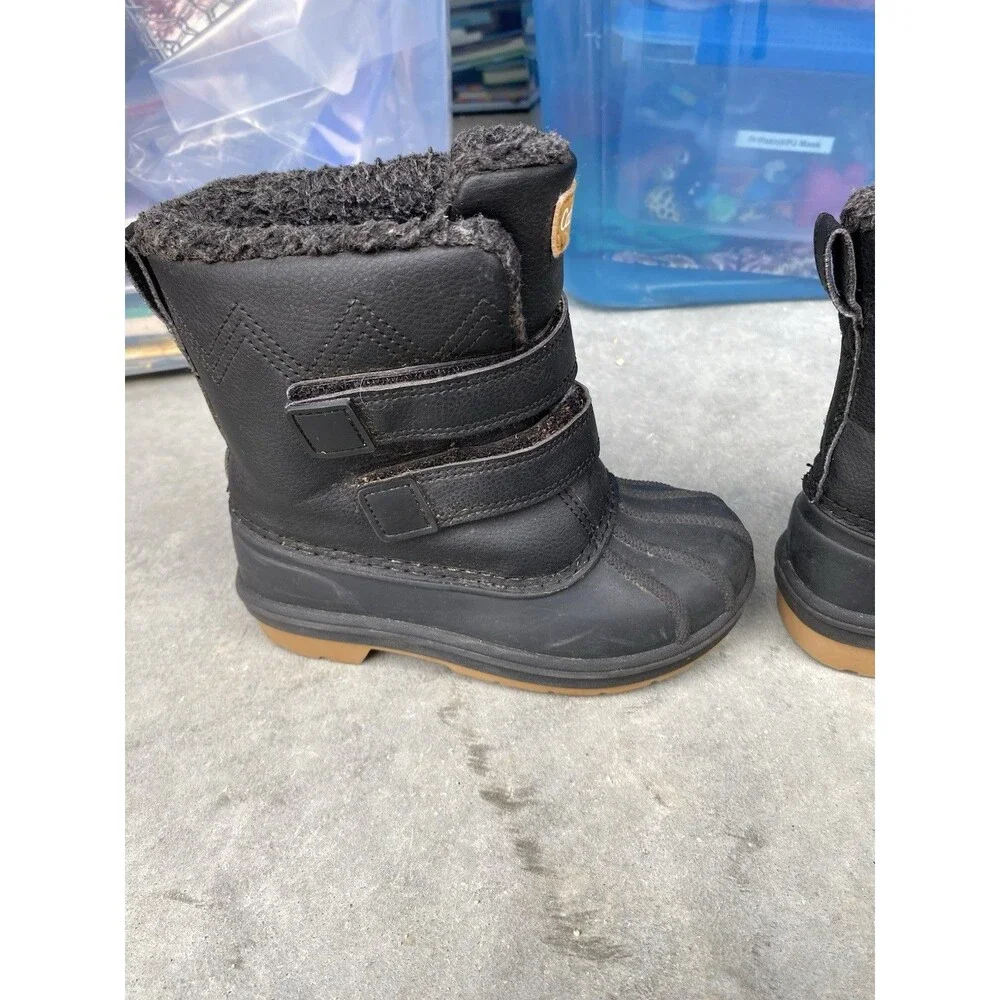 Cat & Jack Boys Noah Waterproof Snow Boots Black Hook & Loop Size 11 Gum Sole
